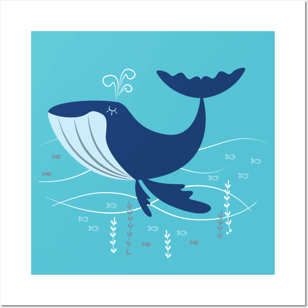 Vintage Blue Whale Wall Art by aglomeradesign